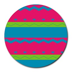 Chevrons And Stripes  			round Mousepad by LalyLauraFLM