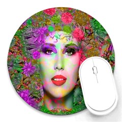 Flowers In Your Hair Round Mousepads by icarusismartdesigns