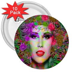 Flowers In Your Hair 3  Buttons (10 Pack)  by icarusismartdesigns