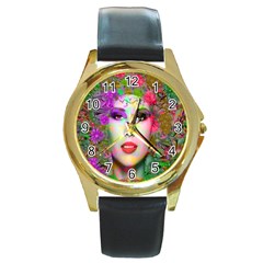 Flowers In Your Hair Round Gold Metal Watches by icarusismartdesigns