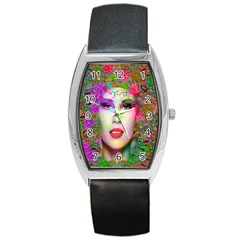 Flowers In Your Hair Barrel Metal Watches by icarusismartdesigns