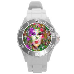 Flowers In Your Hair Round Plastic Sport Watch (l) by icarusismartdesigns