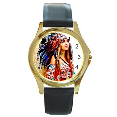 Indian 22 Round Gold Metal Watch