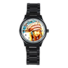 Indian 12 Stainless Steel Round Watch