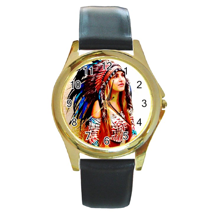 Indian 22 Round Gold Metal Watch