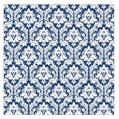 Navy Blue Damask Pattern Large Satin Scarf (Square)