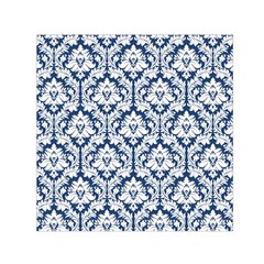 Navy Blue Damask Pattern Small Satin Scarf (Square)