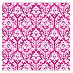 Hot Pink Damask Pattern Large Satin Scarf (square) by Zandiepants