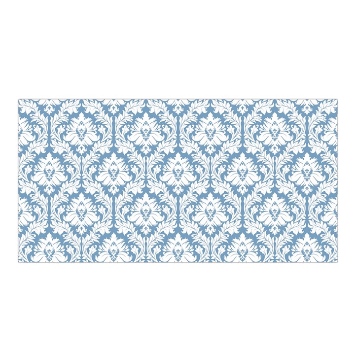 White On Light Blue Damask Satin Shawl