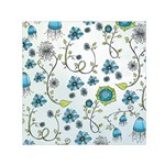 Blue Whimsical Flowers  on blue Small Satin Scarf (Square) Front