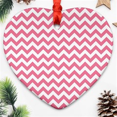 Pink And White Zigzag Ornament (heart)  by Zandiepants