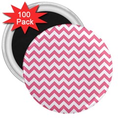 Pink And White Zigzag 3  Magnets (100 Pack) by Zandiepants