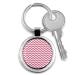 Pink And White Zigzag Key Chains (Round)  Front