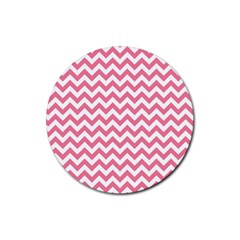 Pink And White Zigzag Rubber Round Coaster (4 Pack)  by Zandiepants