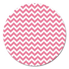 Pink And White Zigzag Magnet 5  (round) by Zandiepants