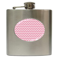 Pink And White Zigzag Hip Flask (6 Oz) by Zandiepants