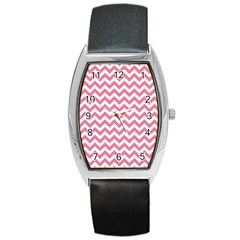 Pink And White Zigzag Barrel Style Metal Watch by Zandiepants