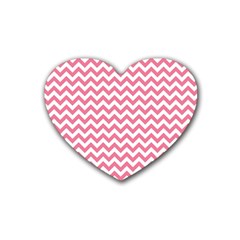 Pink And White Zigzag Rubber Coaster (heart)  by Zandiepants