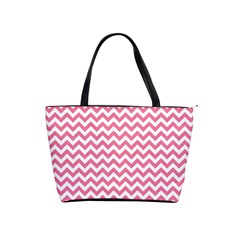 Pink And White Zigzag Shoulder Handbags by Zandiepants