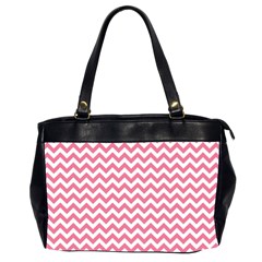 Pink And White Zigzag Office Handbags (2 Sides)  by Zandiepants