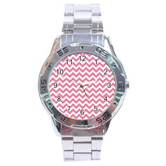 Pink And White Zigzag Stainless Steel Analogue Watch by Zandiepants