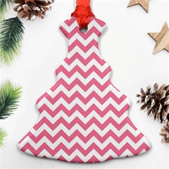 Pink And White Zigzag Christmas Tree Ornament (2 Sides) by Zandiepants