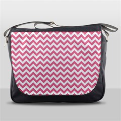 Pink And White Zigzag Messenger Bags by Zandiepants