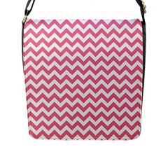 Pink And White Zigzag Flap Messenger Bag (l)  by Zandiepants