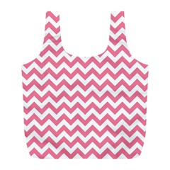 Pink And White Zigzag Full Print Recycle Bags (l)  by Zandiepants