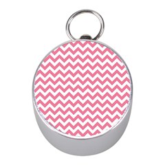 Pink And White Zigzag Mini Silver Compasses by Zandiepants