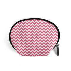 Pink And White Zigzag Accessory Pouches (small)  by Zandiepants