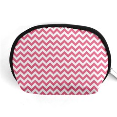 Pink And White Zigzag Accessory Pouches (medium)  by Zandiepants