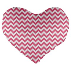 Pink And White Zigzag Large 19  Premium Flano Heart Shape Cushions by Zandiepants