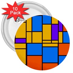 Retro Colors Rectangles And Squares 			3  Button (10 Pack) by LalyLauraFLM