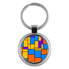 Retro Colors Rectangles And Squares 			key Chain (round) by LalyLauraFLM