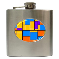 Retro Colors Rectangles And Squares 			hip Flask (6 Oz) by LalyLauraFLM