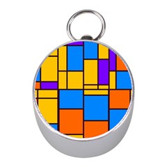 Retro Colors Rectangles And Squares 			silver Compass (mini) by LalyLauraFLM