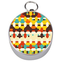 Shapes In Retro Colors Silver Compass by LalyLauraFLM