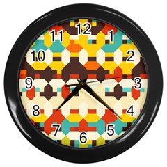 Shapes In Retro Colors 			wall Clock (black) by LalyLauraFLM