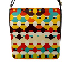 Shapes In Retro Colors 			flap Closure Messenger Bag (l) by LalyLauraFLM