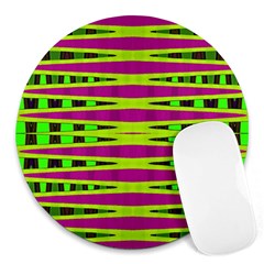 Bright Green Pink Geometric Round Mousepads by BrightVibesDesign