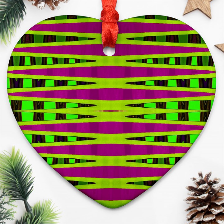 Bright Green Pink Geometric Ornament (Heart) 