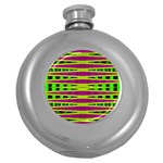 Bright Green Pink Geometric Round Hip Flask (5 oz) Front