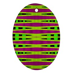 Bright Green Pink Geometric Oval Ornament (two Sides)