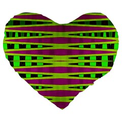 Bright Green Pink Geometric Large 19  Premium Flano Heart Shape Cushions