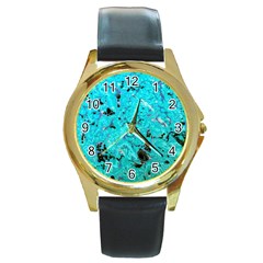 Aquamarine Collection Round Gold Metal Watch by bighop