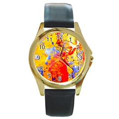 Gold And Red Round Gold Metal Watch by 20JA