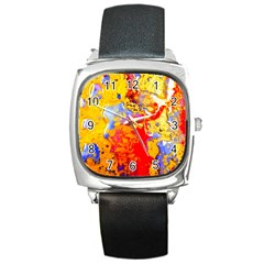 Gold And Red Square Metal Watch by 20JA