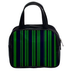 Dark Blue Green Striped Pattern Classic Handbags (2 Sides) by BrightVibesDesign