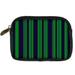 Dark Blue Green Striped Pattern Digital Camera Cases by BrightVibesDesign